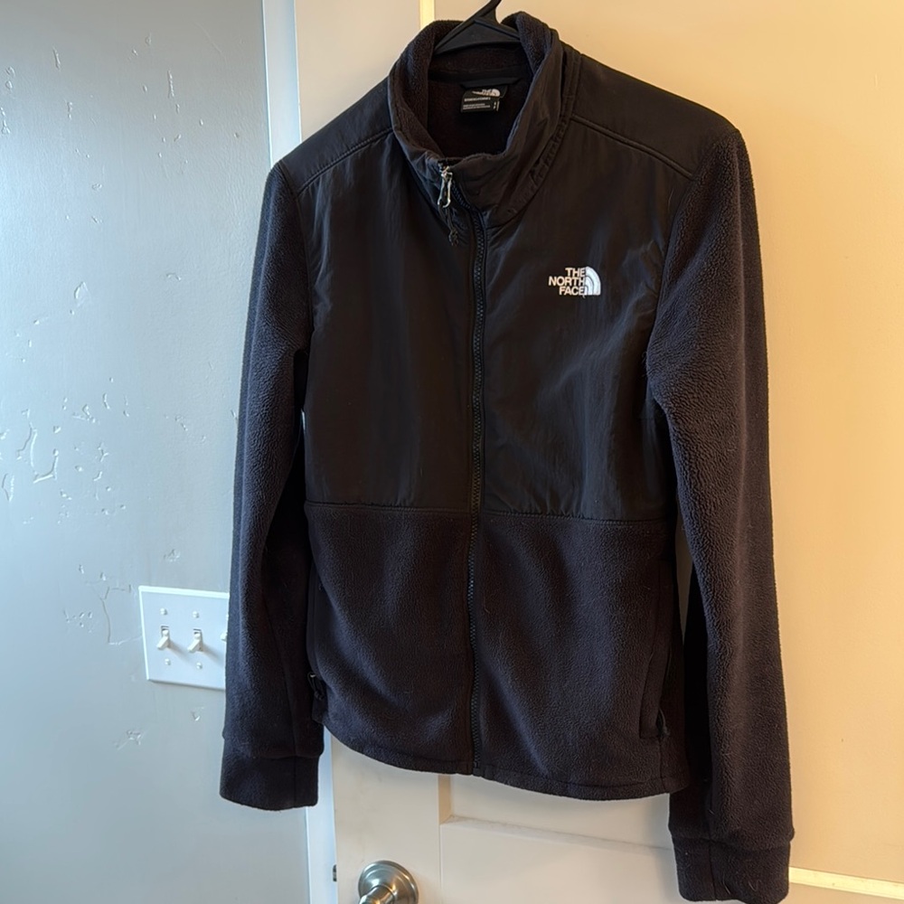 Women’s black The North Face full zip fleece jacket with nylon panels